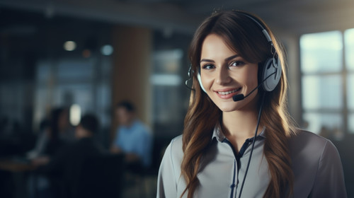 Portrait call center and a woman consulting in an office for telemarketing or sales assistance Custo.jpg