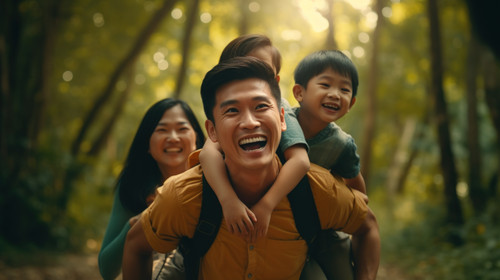 Piggyback portrait and asian family in a park happy smile and having fun while bonding outdoor Love .jpg