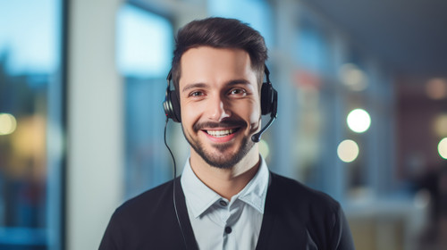 Portrait call center and support with a man consultant in his telemarketing office for assistance Cu.jpg