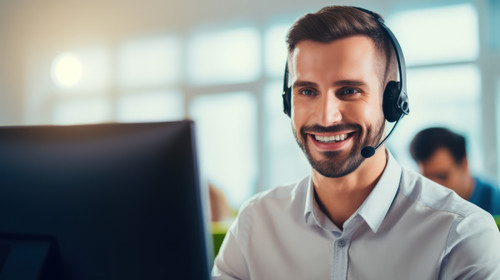 Portrait customer service and support with a man consultant in his telemarketing office for assistan.jpg