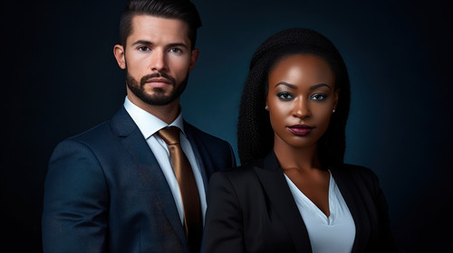 Portrait employee and black woman with business serious and professional with success computer and o.jpg