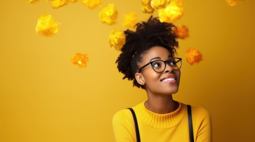 Portrait eureka idea and black woman in studio isolated on a yellow background Thinking surprise wow.jpg