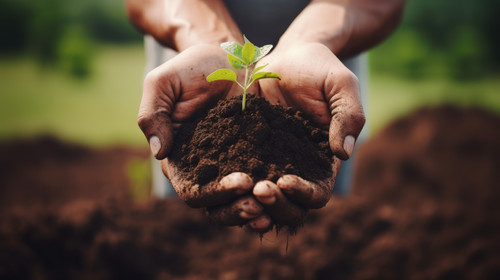 Plant growth and soil in hands for earth day support and sustainability with gardening dirt fertiliz.jpg