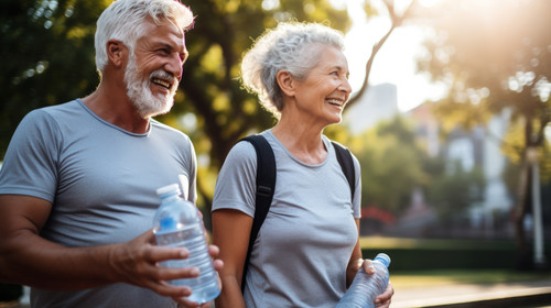 Portrait exercise and senior couple with water bottle for training workout and park Mature man old w.jpg