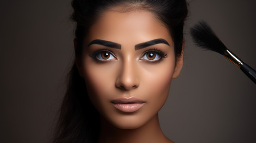 Portrait mascara and woman with brush in studio for makeup cosmetics and results on grey background .jpg