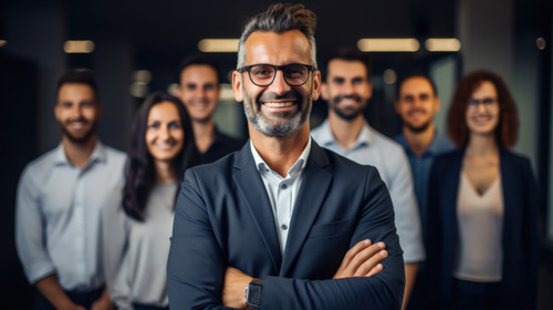 Portrait management and arms crossed with a business team in the office for collaboration Teamwork d.jpg