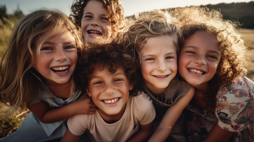 Portrait low angle and a group of happy siblings or huddled together or hug in solidarity and smilin.jpg