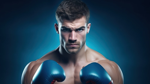 Portrait man and training with boxing punch and sports challenge against a blue studio background Ma.jpg