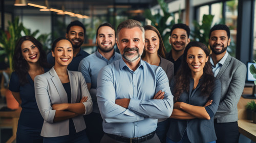 Portrait management and arms crossed with a business team in the office for collaboration Teamwork d.jpg