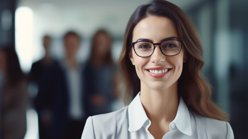 Portrait leader and proud business woman in meeting with group for planning discussion and problem s.jpg