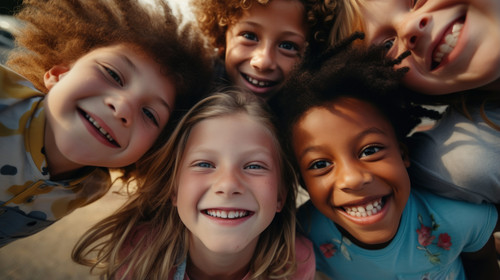 Portrait low angle and a group of happy siblings or huddled together or hug in solidarity and smilin.jpg