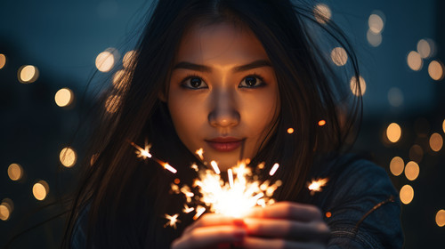 Young asian girl playing with sparklers on New Years Eve soft focus 00783 01.jpg