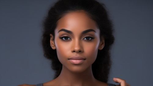 Portrait face and skin with a model black woman in studio on a gray background for beauty or skincar.jpg