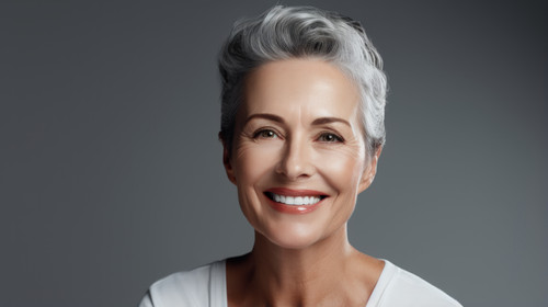 Portrait face cream and skincare for mature woman in studio for wellness beauty and care on grey bac.jpg