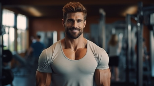 Portrait fitness and dumbbell with a sports man training in a gym for strong or healthy muscles Happ.jpg