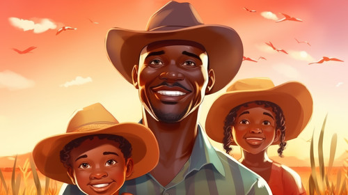 Portrait father and children on animal farm outdoor with cattle sustainability and family African ma.jpg