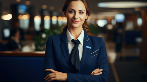 Portrait flight attendant and arms crossed in airport for travel journey and help on airplane with p.jpg