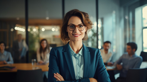 Portrait happy and a business woman in the boardroom with her team during a meeting for planning Smi.jpg