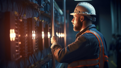 Portrait happy man and engineering technician in control room inspection service or industry mainten.jpg