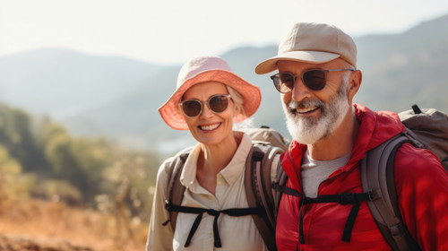 Portrait hiking or couple of senior friends in nature trekking walking or hiking for peace or freedo.jpg