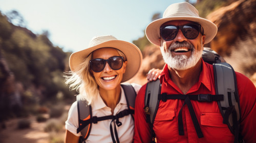 Portrait hiking or couple of senior friends in nature trekking walking or hiking for peace or freedo.jpg