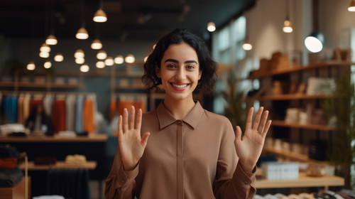Young middle eastern woman working as manager at retail boutique gesturing with hands showing big an.jpg