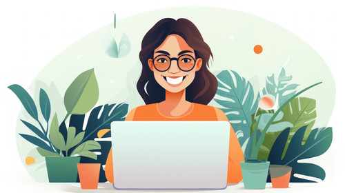 Portrait laptop and happy woman browsing the internet for a creative work report while isolated on a.jpg