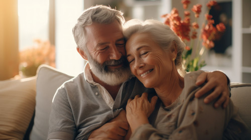 Portrait hug and senior couple on sofa for bonding healthy marriage and relationship in living room .jpg
