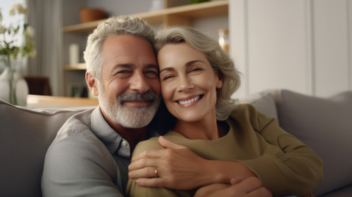 Portrait hug and senior couple on sofa for bonding healthy marriage and relationship in living room .jpg