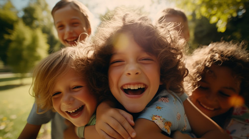 Portrait kids and friends hugging in a park together for fun bonding or playing in summer Hug childr.jpg