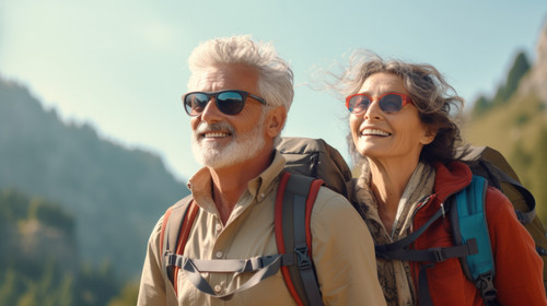 Portrait hiking or couple of senior friends in nature trekking walking or hiking for peace or freedo.jpg