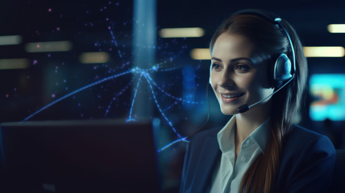 Portrait hologram or woman consulting in a call center office helping talking or networking online G.jpg