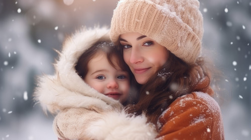 Winter Activities Mother and Cute Child are Playing with Snow soft focus 00747 02.jpg