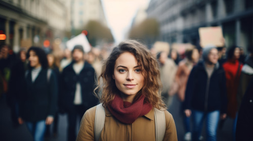 Women are leaders everywhere you look Shot of a young woman protesting in the city soft focus 00768 .jpg