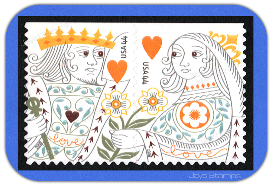 2009 KING & QUEEN of Hearts USPS Genuine LOVE Series attached Pair