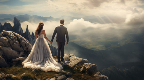 Happy wedding couple posing over beautiful landscape in the mountains 00365 03.jpg