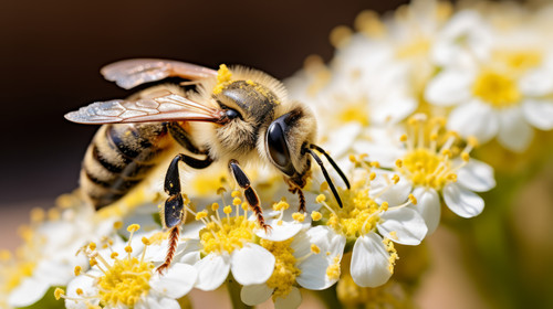 Early Mining Bee Andrena haemorrhoa collecting pollen on Yarrow wildflower 1 00273 01.jpg