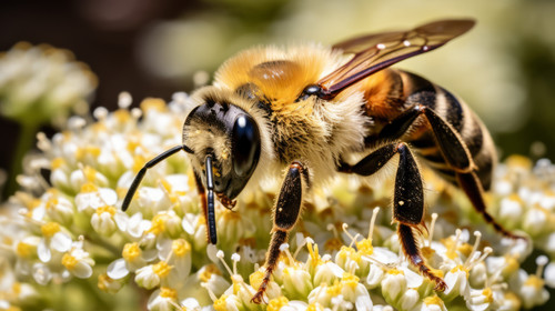 Early Mining Bee Andrena haemorrhoa collecting pollen on Yarrow wildflower 1 00273 03.jpg