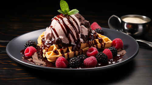 Ice cream and berry fruits with chocolate sauce and waffle 00385 02.jpg