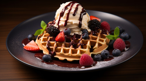 Ice cream and berry fruits with chocolate sauce and waffle 00385 03.jpg
