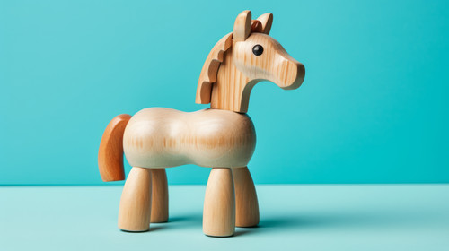 Handmade wooden toy horse on blue pastel background 00351 00.jpg