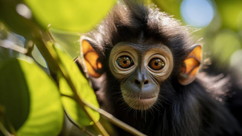 Handheld close up shot of a spider monkey riffling through leaves 00350 01.jpg