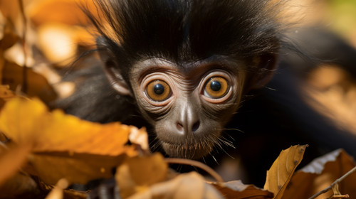 Handheld close up shot of a spider monkey riffling through leaves 00350 00.jpg
