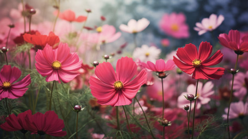 Cosmos flowers in the garden vintage style 00234 01.jpg