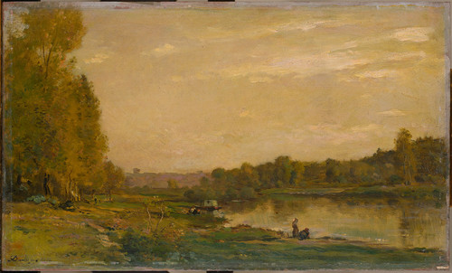 Daubigny, Charles Francois Пейзаж с рекой Уазой, 1872, 35 cm х 58,5 cm, Дерево, масло