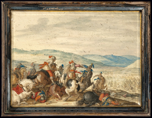 Dietterlin, Bartholomaus Каваллерийская битва в горной местности, 1640, 7 cm x 9,3 cm, Пергамент, гу