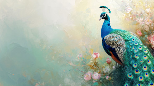 peacock pastel color illustration wallpaper white border edges amazing focus ar 169 00062 01.jpg