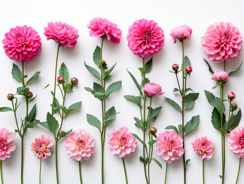 Arrangement of spring pink flowers against a white background Blooming concept Flat layminimalistic .jpg