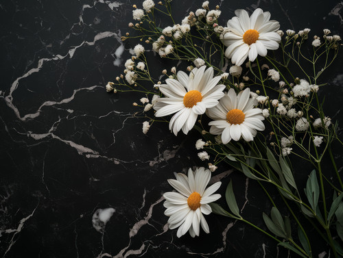 Flat lay of white flowers against black marbleminimalistic emotional ar 43 00044 00.jpg