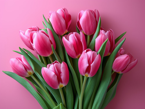 Bouquet of pink tulips on pink background Mothers day Valentines Day Birthday celebration concept Gr.jpg
